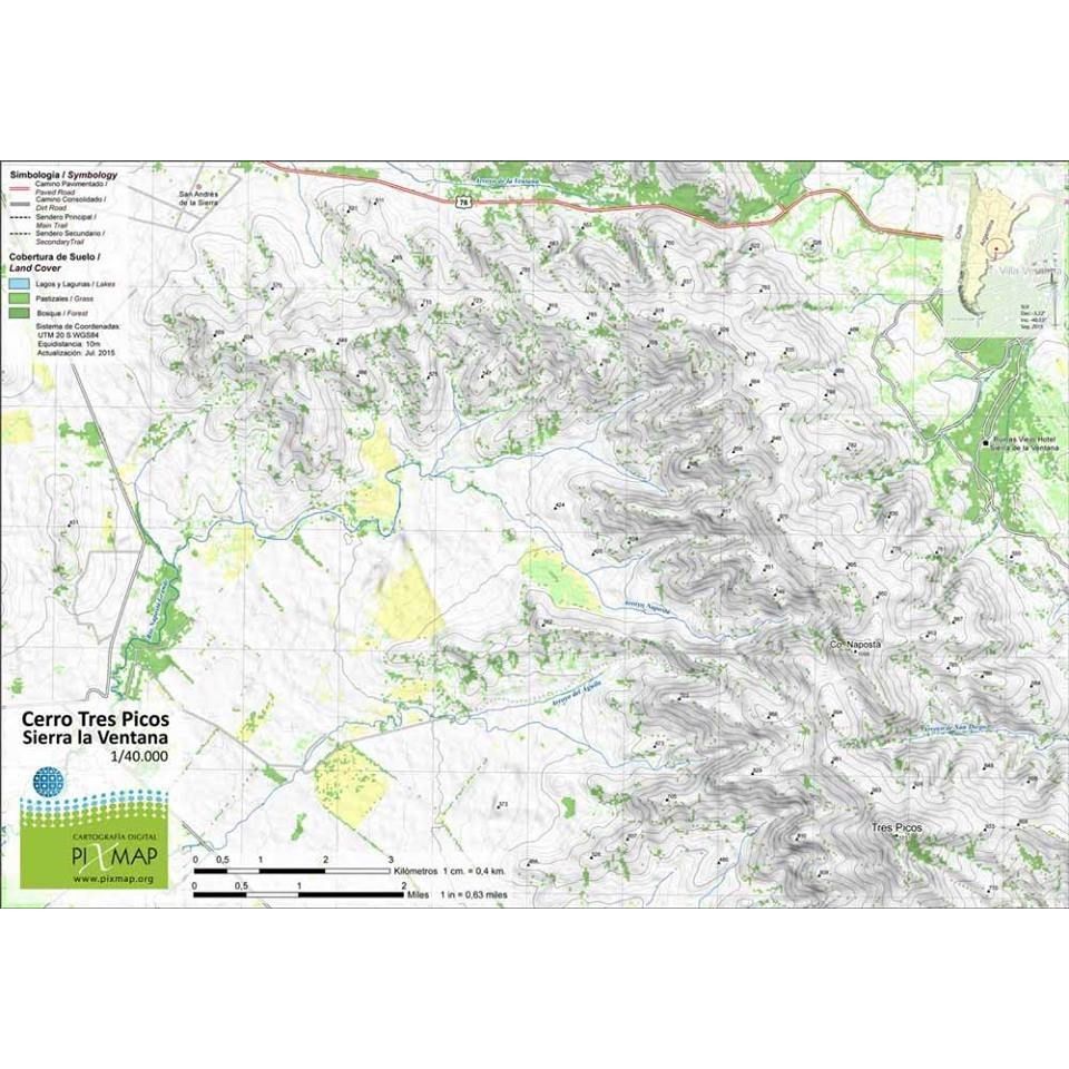 Mapa Pixmap Cerro Tres Picos - Sierra de la Ventana 1:40.000