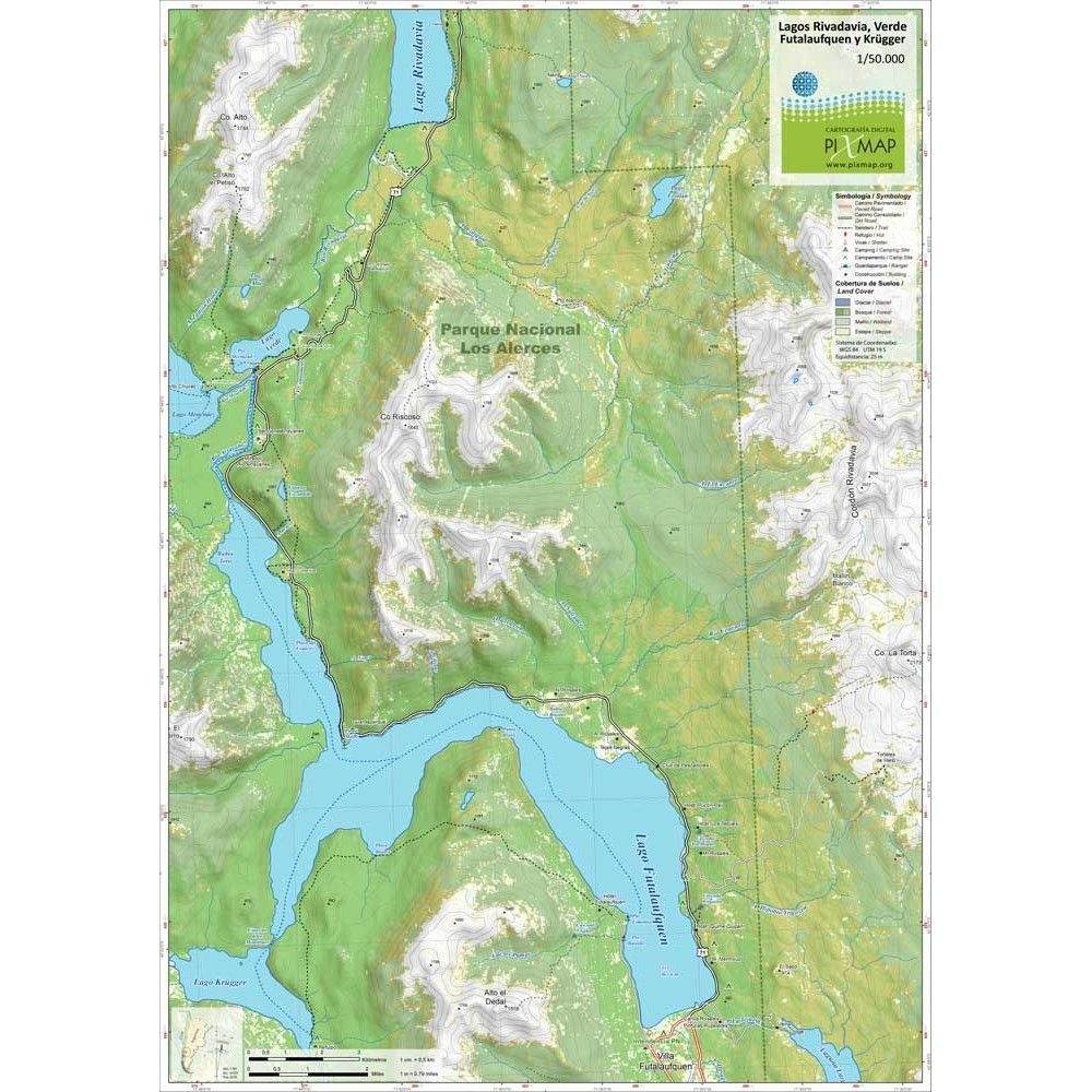 Mapa Pixmap Lago Rivadavia, Verde, Futalaufquen y Krugger 1:50.000