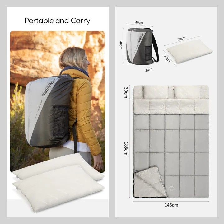 Naturehike Bolsa de Dormir Doble con Almohadas y Mochila (Límite 10°)