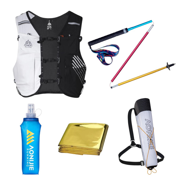 Aonijie Kit Running Chaleco L+Bastones+Funda+Soft flask+Manta Regalo