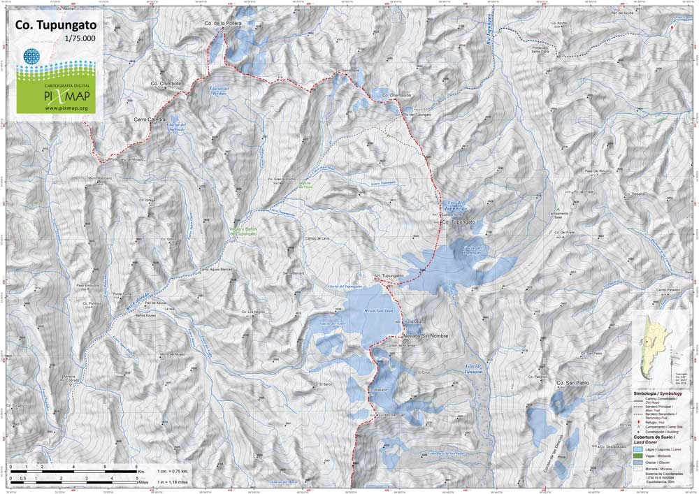 Mapa Pixmap Cerro Tupungato 1:75.000