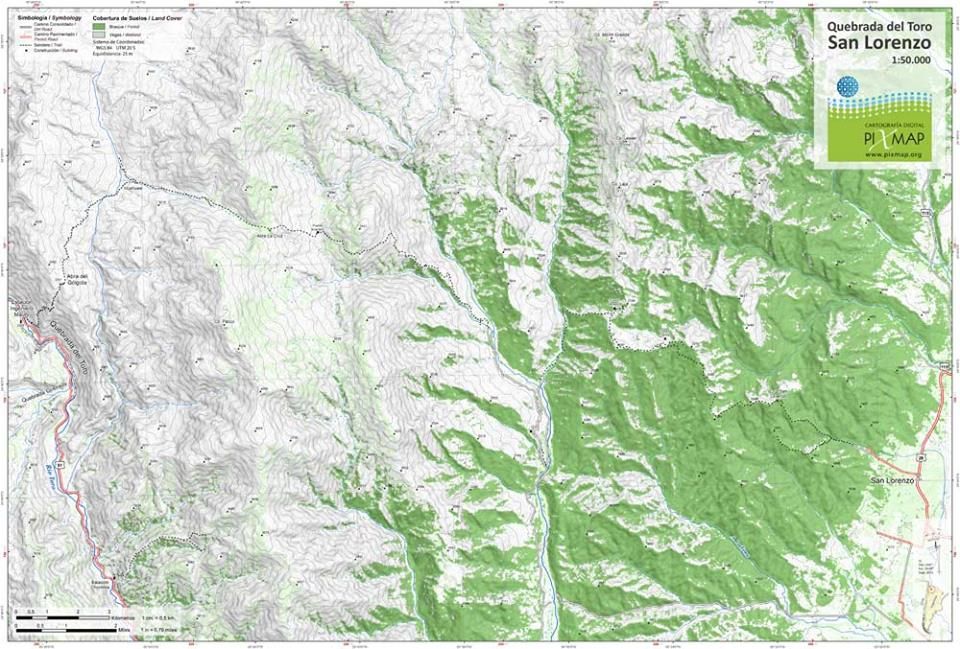 Mapa Pixmap Quebrada del Toro - San Lorenzo 1:50.000