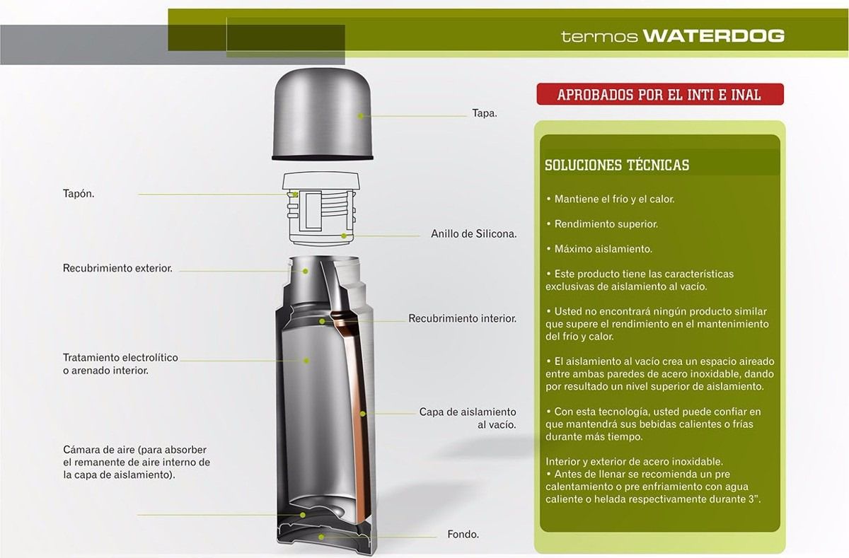 Waterdog Termo 1L Correa y Manija(TA1000CC plateado)